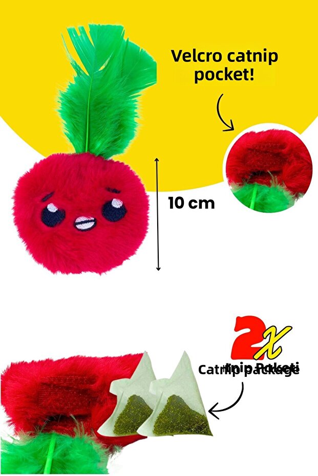 لعبة قطط قطيفة على شكل تفاحة مع جيب، تتضمن عبوتين من النعناع البري - لعبة قطط مع النعناع البري - 3