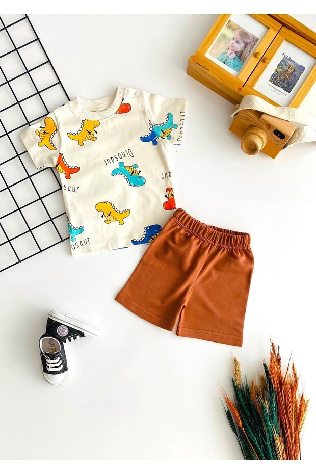طقم شورت بأكمام قصيرة بنمط ديناصور من Cheerful Babies