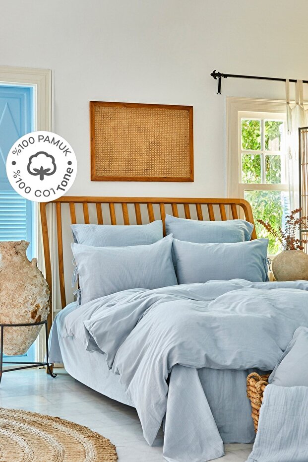 4 Elements Blue 100% Cotton Double Duvet Cover Set Air Water