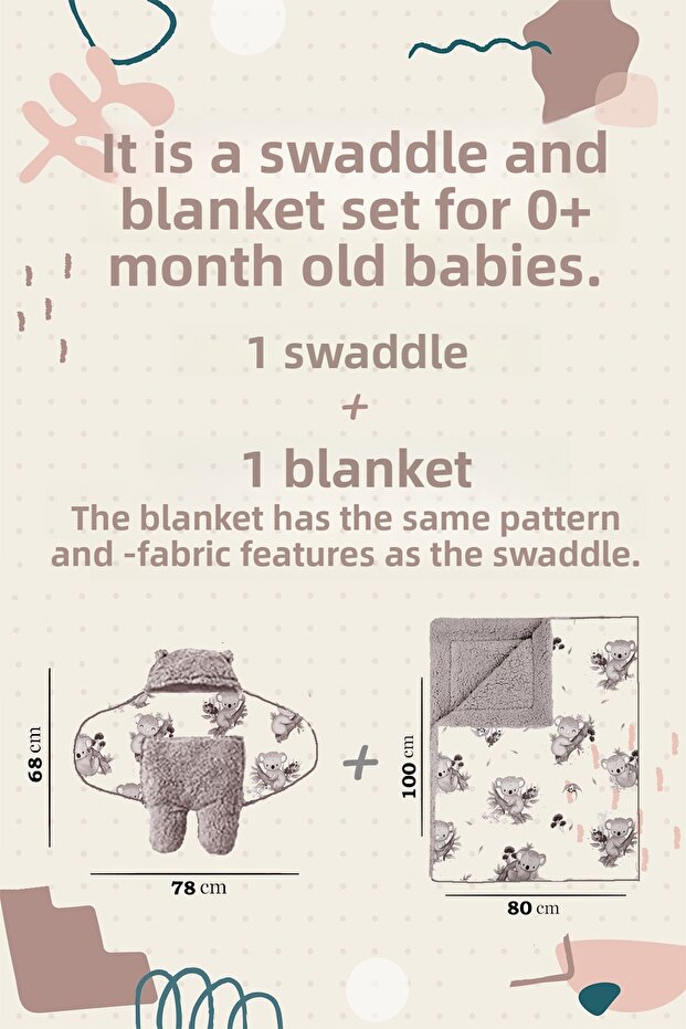 0-4 Months Baby Outer Swaddle and Blanket Set Wellsoft Ecru White (Space Pattern) - 2