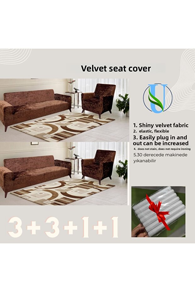 Uy Style Velvet armchair, sofa, sofa bed cover, armchair cover 3+3+1+1 set