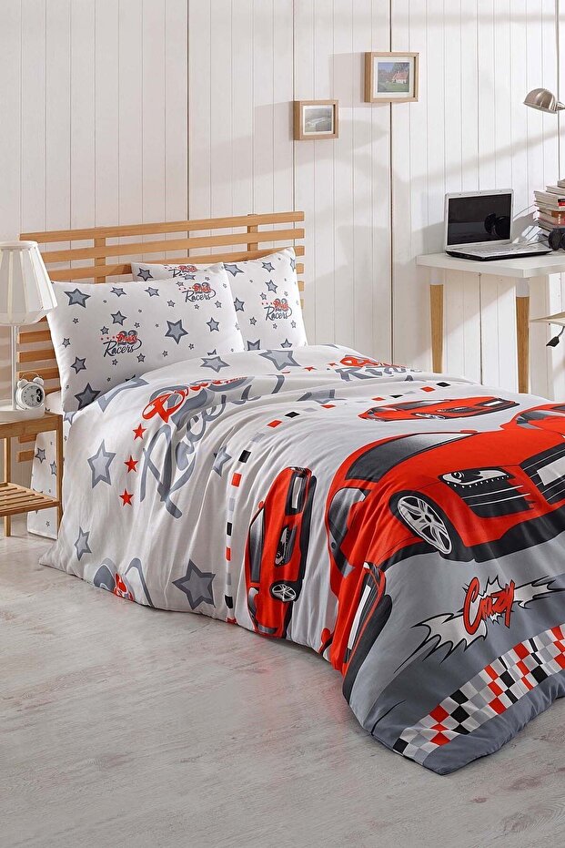 Single Easy Iron Duvet Cover Set Crazy Red