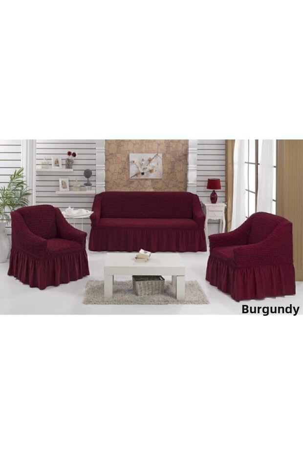 4 Piece Cotton Sofa Cover Set Claret Red - 210 X 240