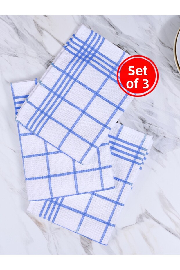 Waffle Pattern 3-Piece Dark Blue Kitchen Drying Cloth, Nutrition Cover, American Service Set 50X70Cm