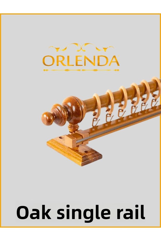 Oak Wooden Head Aluminum Pipe Rustic Curtain Hanger Single Rail 250 Cm