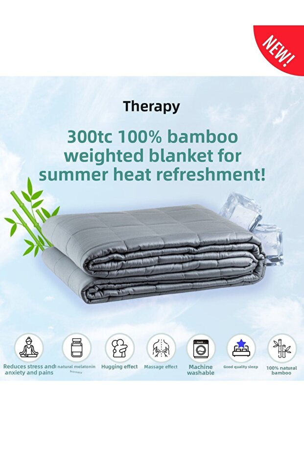 100% Bamboo Weighted Quilt / Blanket, 5 kg Single, 300 Tc, Gray, 155X215 cm