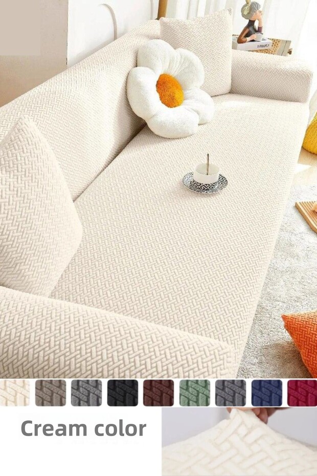 Jacquard Seat Cover for 3 People, Seat Cover 1 Pcs Cream Color