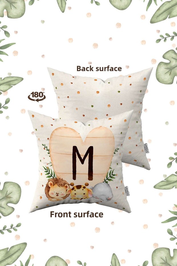 Cream Green Polka Dot Bohemian Style Children's Throw Pillow Cover with Animal Figures and Letters Hrf08-m-43x43