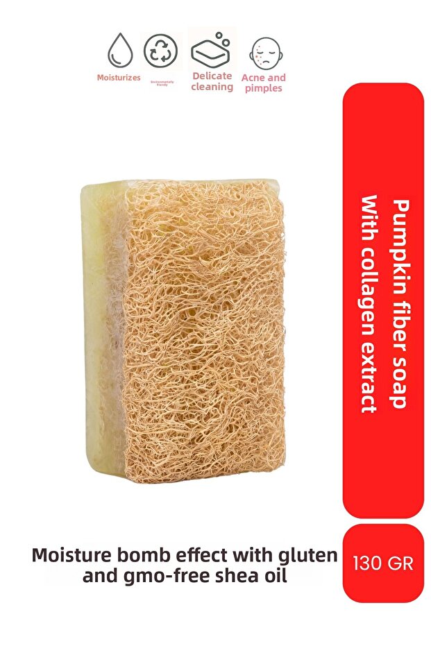 Natural Pumpkin Fiber Collagen Soap - Moisture Bomb Enriched with Shea Butter 130 GR