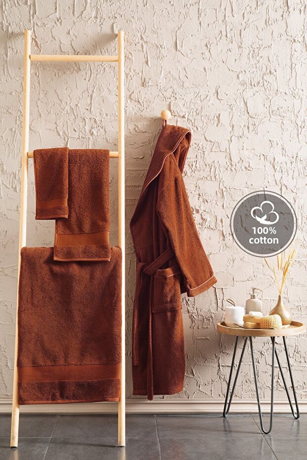 Essentials Bathrobe - Brick Colored Stylish Design - 2