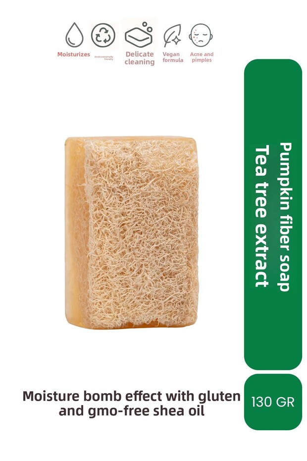 Natural Pumpkin Fiber Tea Tree Soap - Moisture Bomb Enriched with Shea Butter 130 GR