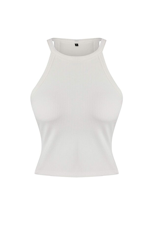 Ekru İçi Pedli Bra Detaylı Fitted/Vücuda Oturan Örme Atlet TWOSS25AL00026 - 6