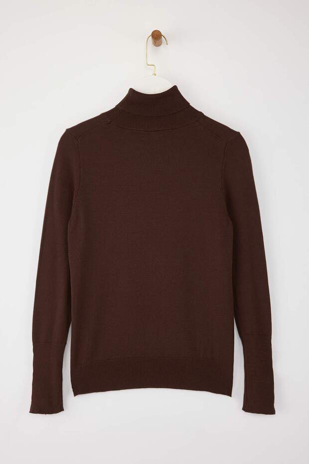 Brauner Mercerized-Look Premium-Garn / Spezialgarn Basic-Strickpullover TWOAW23KZ01514 - 7