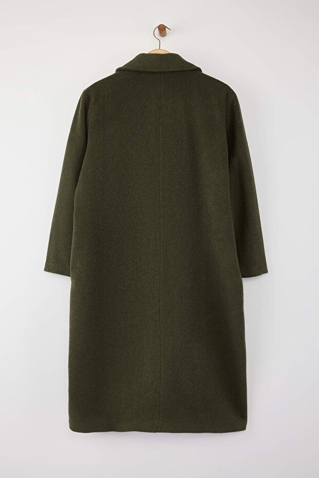 Khaki Oversize Plus Size Płaszcz TBBAW23KB00002 - 8