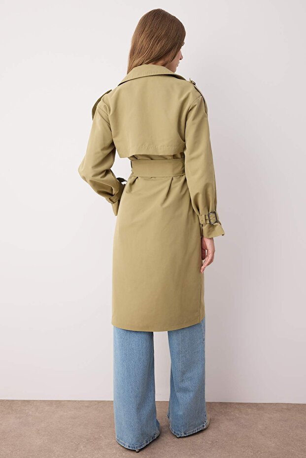 Lehký khaki dvouřadý oversize dlouhý trenčkot TWOAW26TR00010 - 10