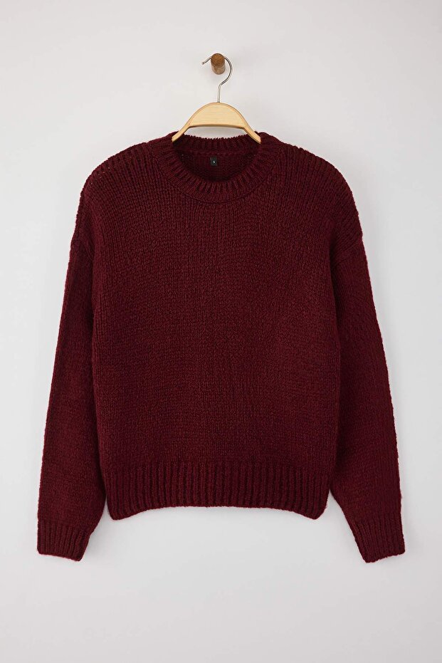 Bordo Geniş Kalıp Yumuşak Dokulu Basic Triko Kazak TWOAW23KZ00185 - 6