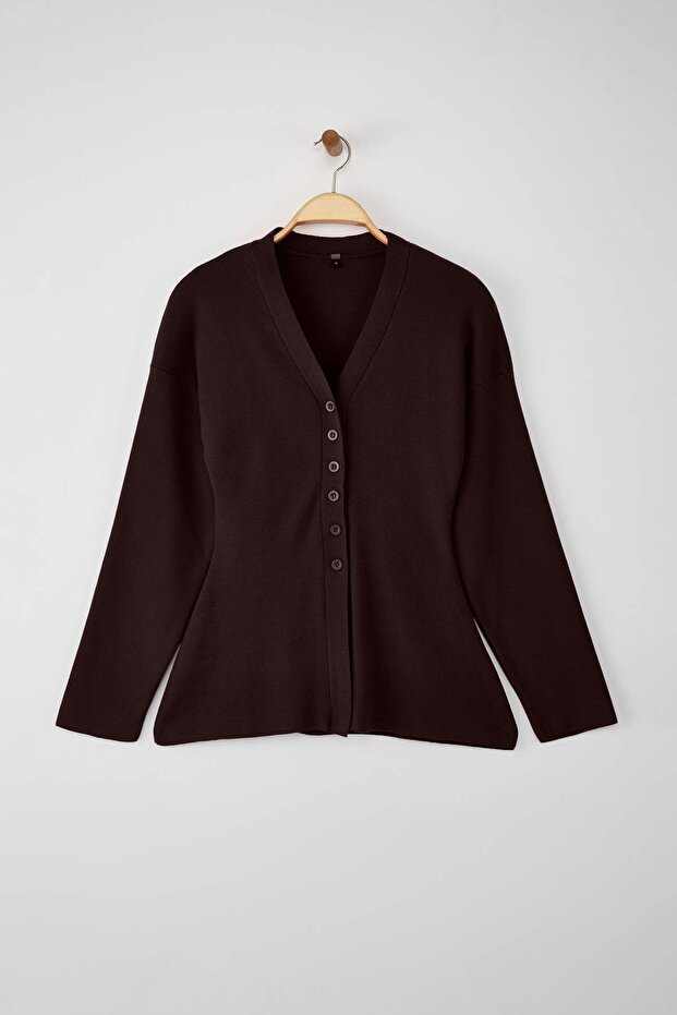 Specjalna kolekcja Brązowy sweter z dekoltem w serek, merceryzowany, z wysokiej jakości przędzy TWOAW26HI00079 - 5