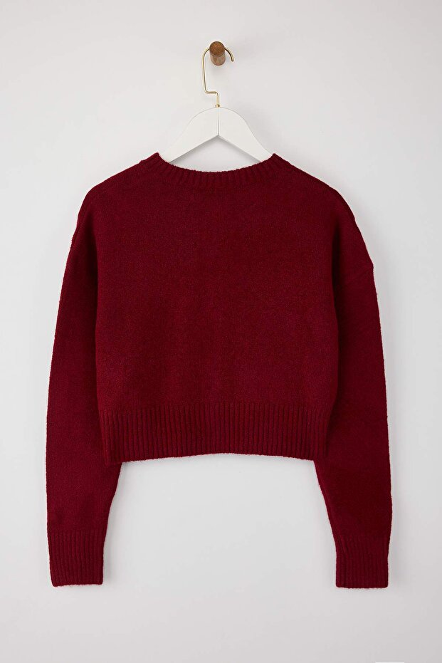 Bordo Crop Yumuşak Dokulu Düğmeli Triko Hırka TWOAW24HI00198 - 8