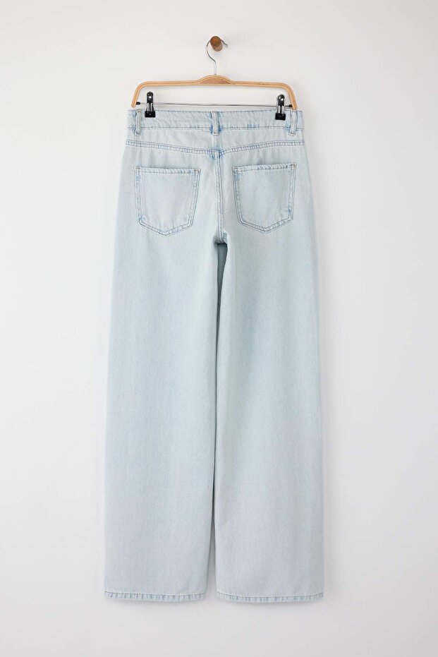 Açık Mavi Düşük Bel Wide Leg/Geniş 100% Pamuk Paça Jeans TWOAW26JE00001 - 6