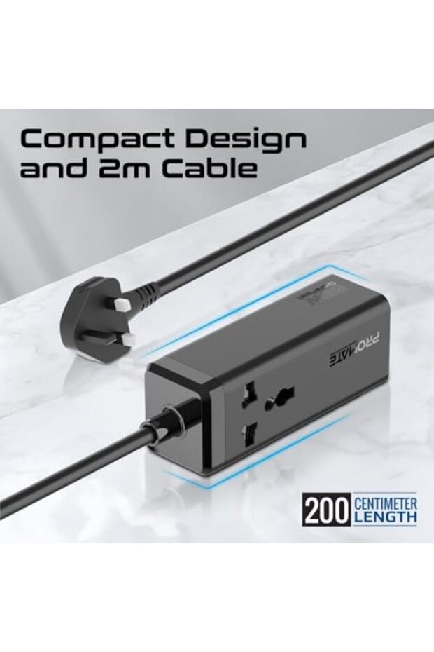 Power Strip, 5-in-1 Multi-Port 65W GaNFast Power Extension with 2500W AC Socket, Dual USB-C - 7