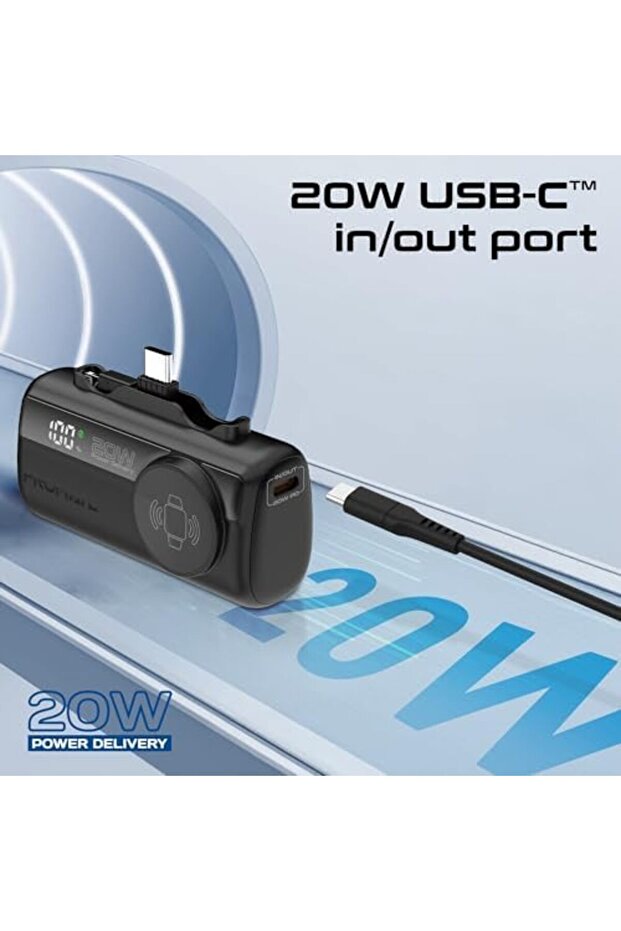 3 in 1 Mini Power Bank, 5000mAh with 20W USB-C™ In/Out Foldable Connector, 12W Lightning F - 8