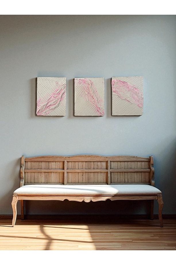 Dokulu El Yapımı Tablo 3lü Tablo Seti Modern Dokulu Tablo,pembe Dokulu Tablo - 3