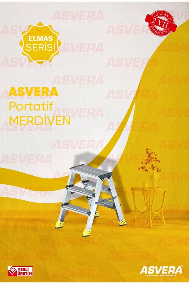 Elmas Serisi - 3+3 Alüminyum Çift Çıkışlı Merdiven - 3 Basamaklı Ev, Bahçe ve İş Yeri Kullanımına U - 1