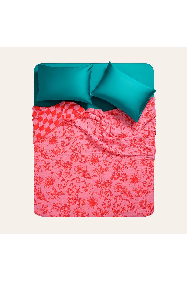 Costa Saçaklı Jakarlı Tek Kişilik Pamuk Yatak Örtüsü 180x240 Cm Pembe - 3