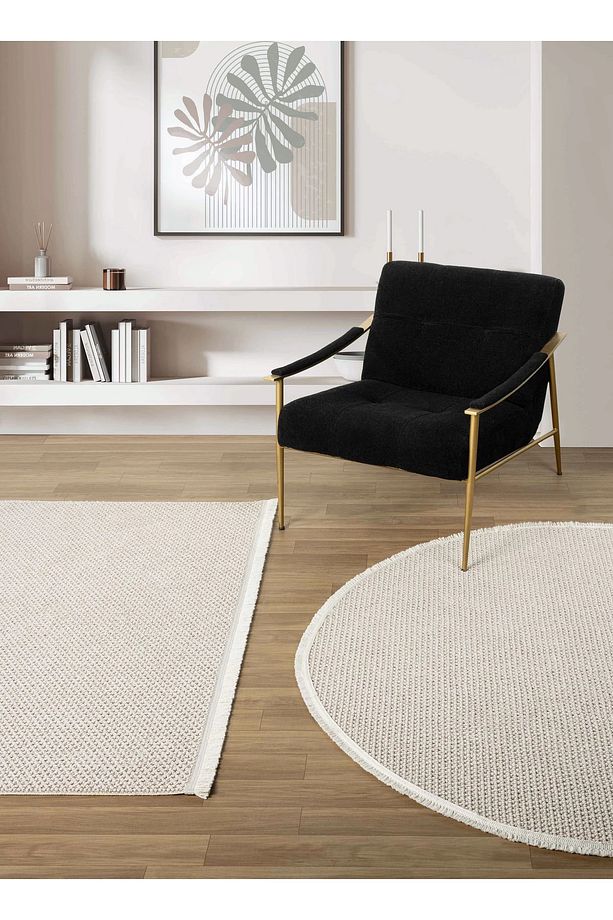 Bej Yuvarlak Yıkabilir Halı Salon Oturma Odası Mutfak Koridor Yolluk Dokuma Makine Halısı 0012 DAİRE - 5