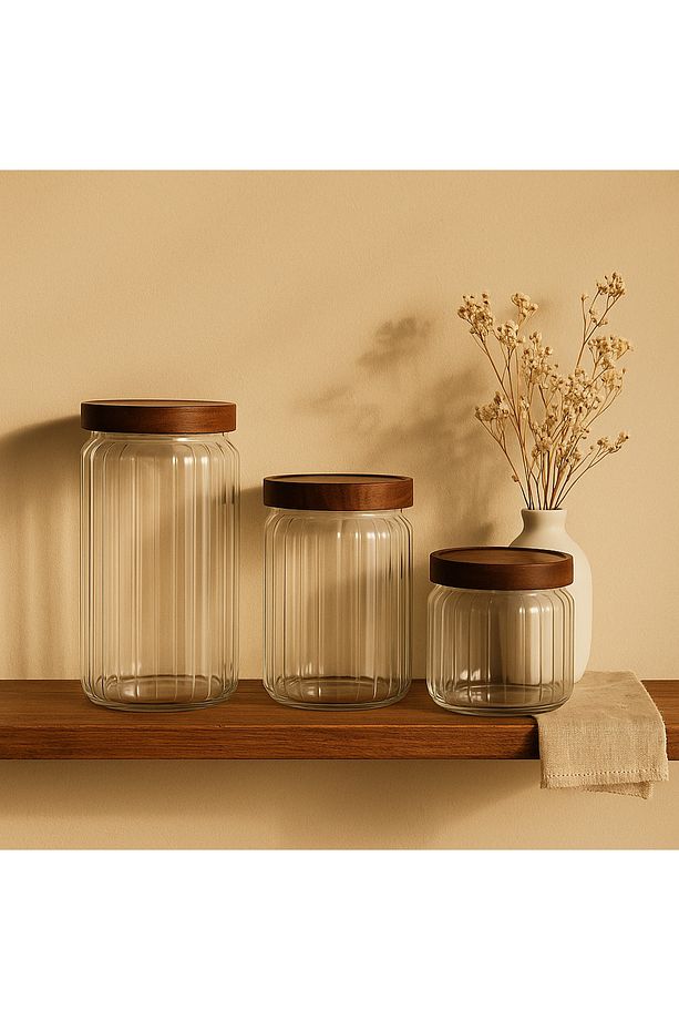 3’lü Cam Kavanoz Seti – 500 ml / 700 ml / 1000 ml – Akasya vakum Kapaklı - 1