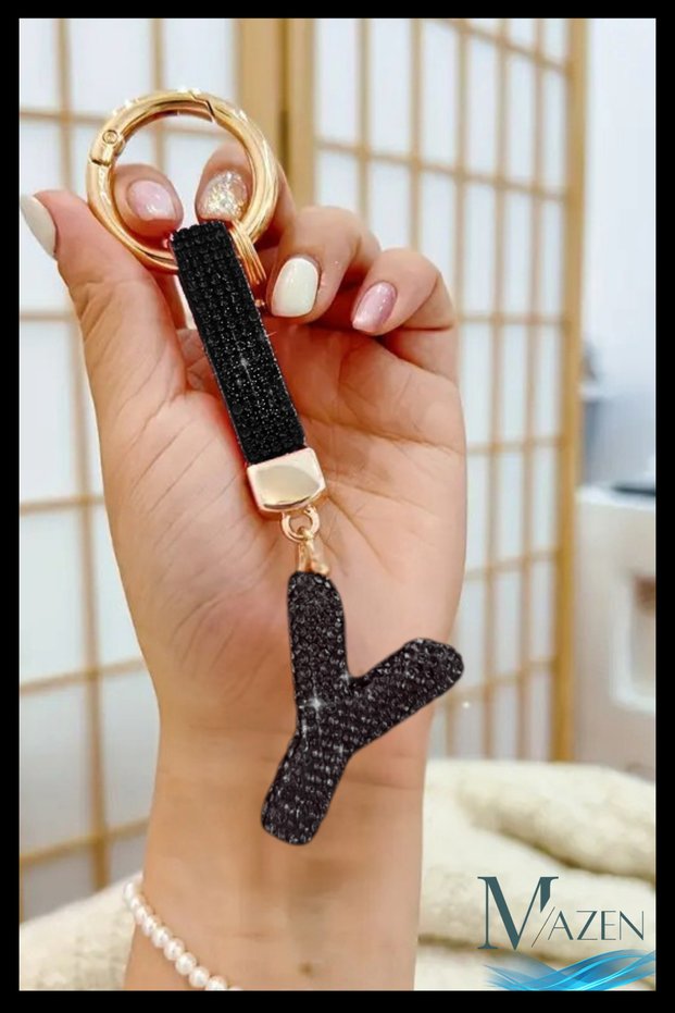 Vip Series Letter Y Black Stone Keychain - Bag Charm