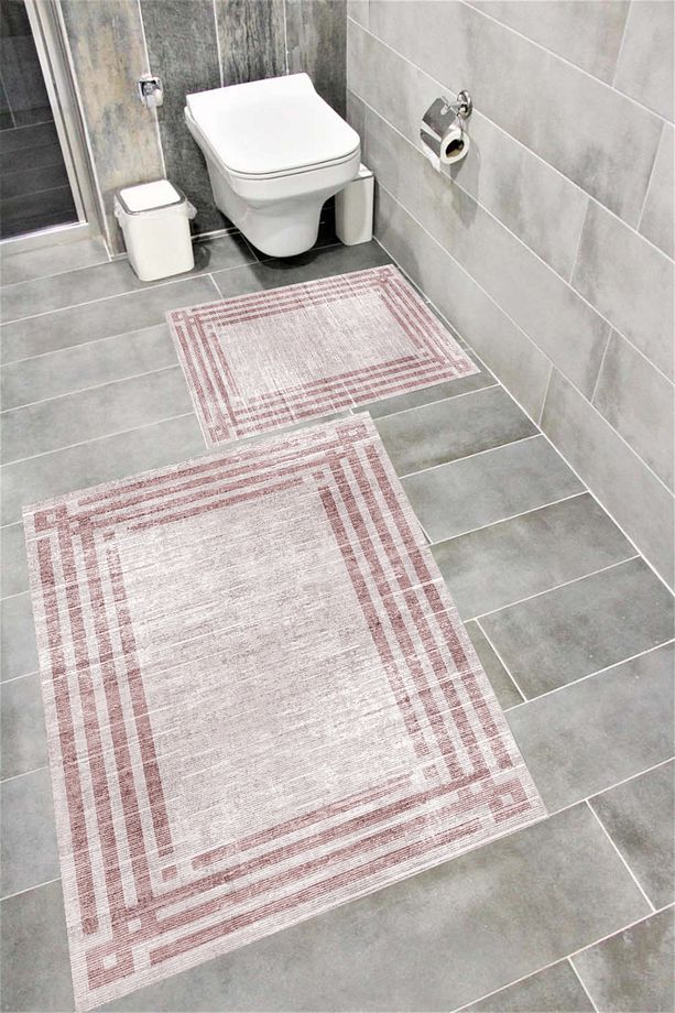 Su Emici Yumuşak Kaymaz Taban Sünger Dolgulu Pamuksu Doku Yıkanabilir Dekoratif Banyo Paspası 1633 - 1