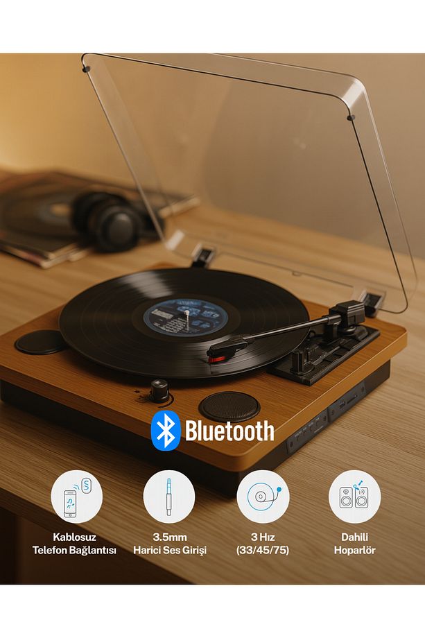 Soprano Ahşap Pikap Bluetooth Usb Hafıza Kartı Aux Dahili - 3