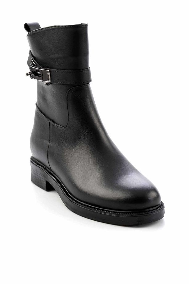 Siyah Hakiki Deri Kadın Bot & Bootie K02531205603 - 4