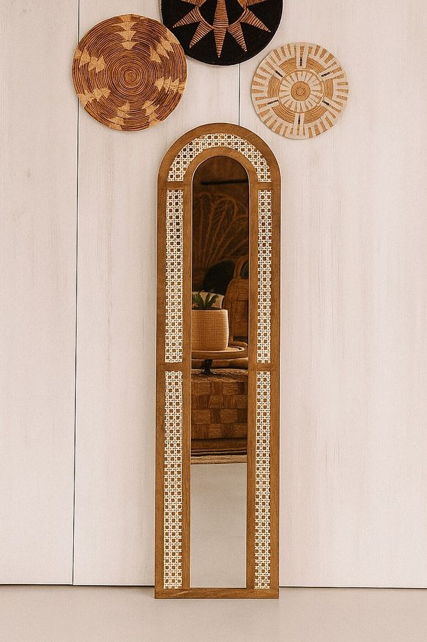 SİMENA SLİM BOY AYNASI - HAZERAN AYNA - RATTAN AYNA - 45CM X 170 CM - 1