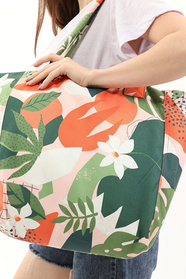 حقيبة الشاطئ السعيدة ذات النمط البرتقالي - 2