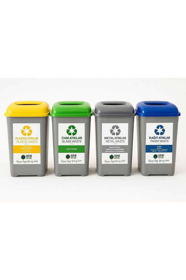 Sıfır Atık Kutusu 50 Lt Geri Dönüşüm Kutusu Atık Kovası Plastik Büyük Boy Atık Kutusu 4 Lü Set - 5