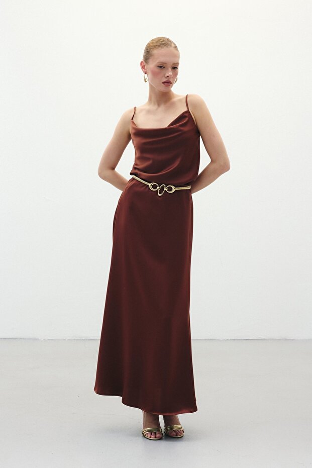 Fusta Lungă Satin - Maro - 3