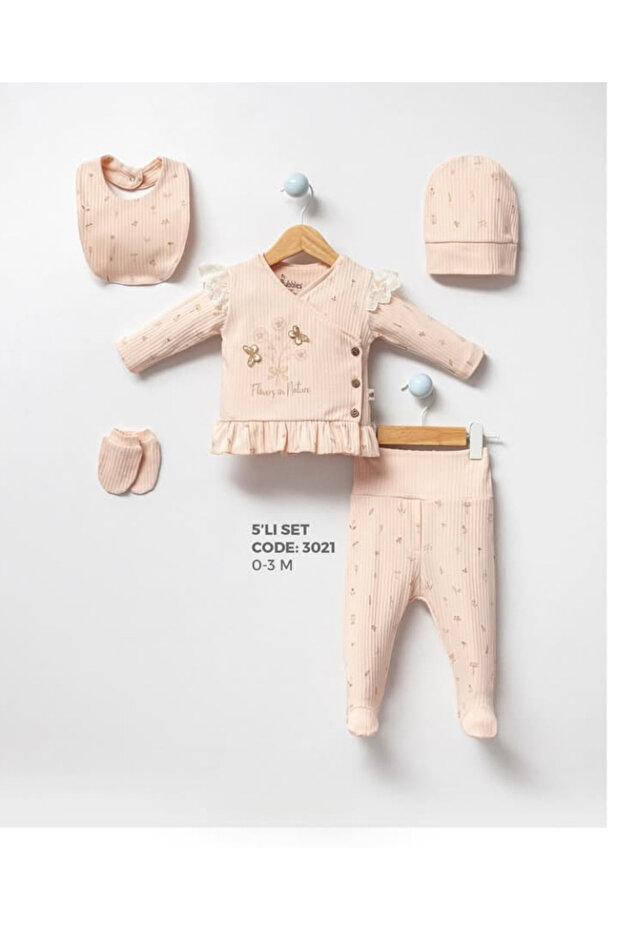 Organic Butterfly Lace Detail Baby Girl 5-Piece Set Hospital Exit