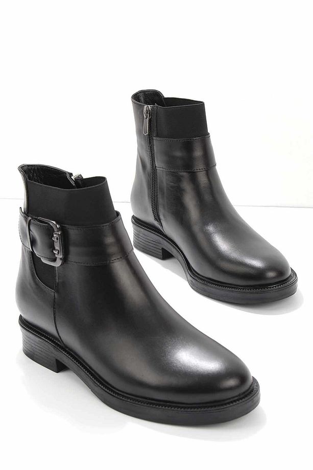 Siyah Hakiki Deri Kadın Bot & Bootie K02531206403 - 2