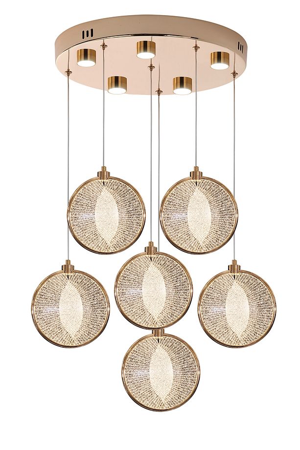 Edward 6'Lı 70 Watt Yuvarlak Gold Ledli Modern Salon Avize - 2