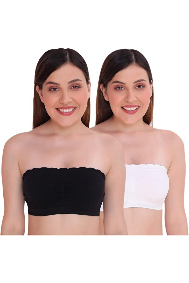 Women’s Padded Seamless Strapless Bandeau Tube Bra with Back Hook, Free Size, (Pack of 2)