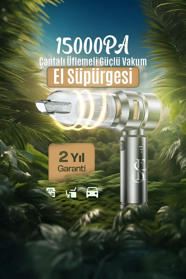 Çantalı Üflemeli Güçlü Vakum Ev Ofis Araç Süpürgesi 15000PA Güçlü El Süpürgesi Şarjlı Çok Fonksiyon - 3