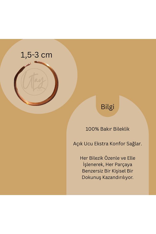 Şifa Ve Huzur Bakır Bileklik - Inşirah Suresi Işlemeli Saf Bakır Tasarım - 5