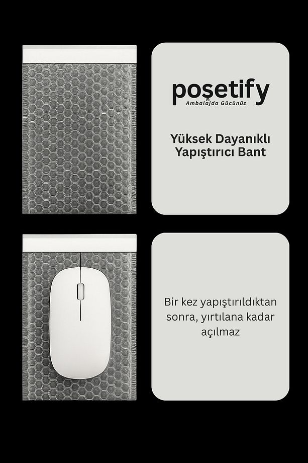 Balonlu Şeffaf Kargo Poşeti 15X20+5 cm | 80 gr Bantlı Patpatlı Kargo Poşeti | 5’li E-Ticaret Poşeti - 5