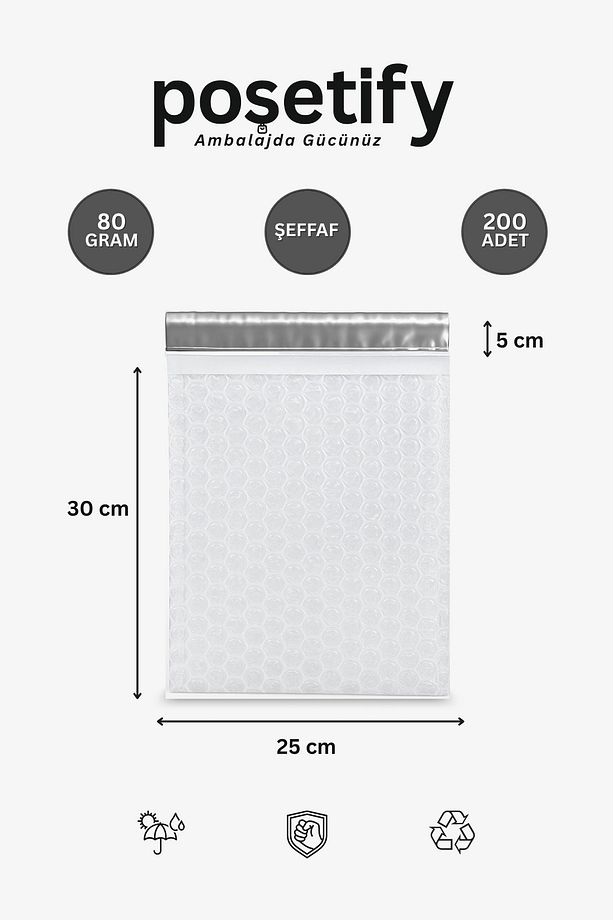 Balonlu Şeffaf Kargo Poşeti 25x30 5 Cm 200 Adet | 80 gr Bantlı Patpatlı Kargo Poşeti - 1