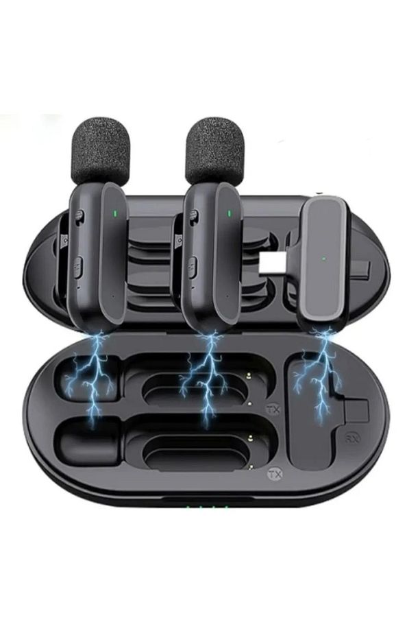 Iphone Ve Android Uyumlu Lightning Kablosuz K61 Yaka Mikrofonu Şarj Kutulu Gürültü Azaltma Özelikli - 3