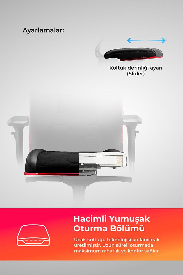 Samurai Red Ergonomik Fileli ve Deri Oyuncu / Ofis Koltuğu - 2E2.3.7.B7 - 5