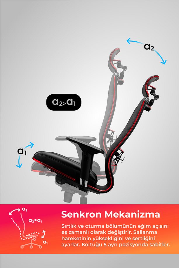 Samurai Red Ergonomik Fileli ve Deri Oyuncu / Ofis Koltuğu - 2E2.3.7.B7 - 4