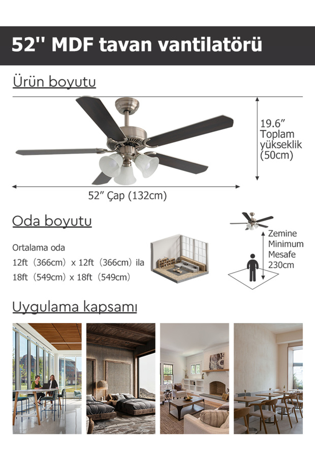 DLC BRISOTE MAT KROM TAVAN VANTİLATÖRÜ 132CM - 3